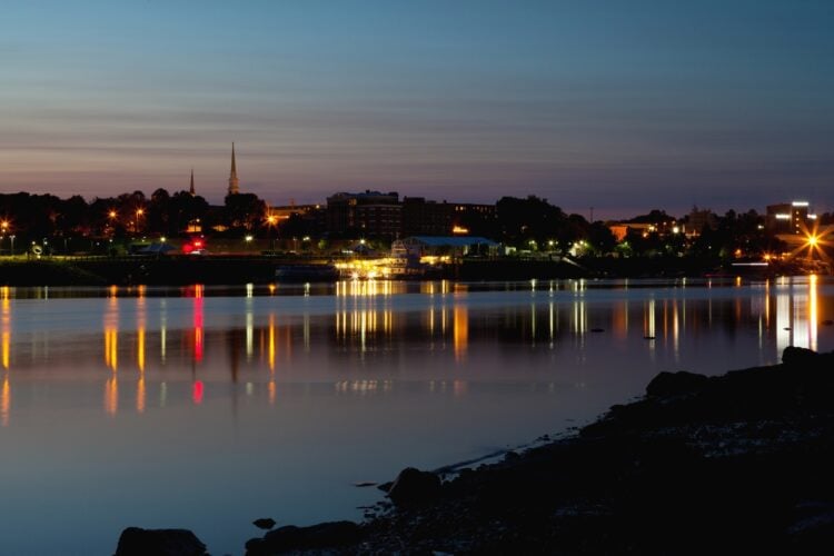 City of Bangor, Maine skyline at dusk
