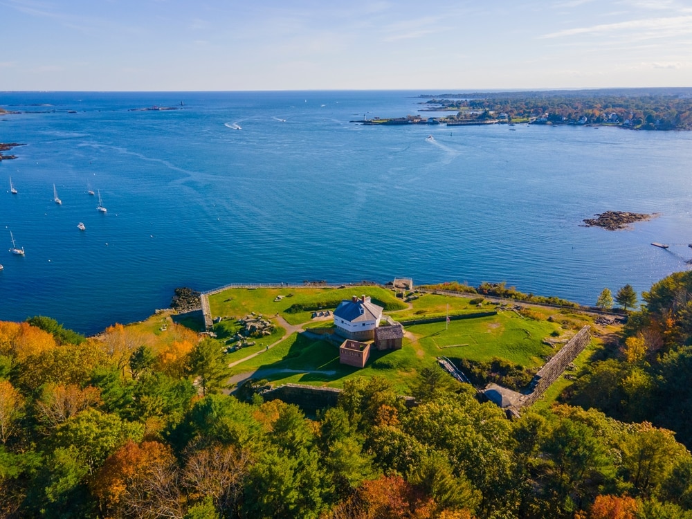 Fort McClary - fall - Piscataqua River - Portsmouth Harbor - Fort Constitution across the river in Kittery Point - Kittery, Maine